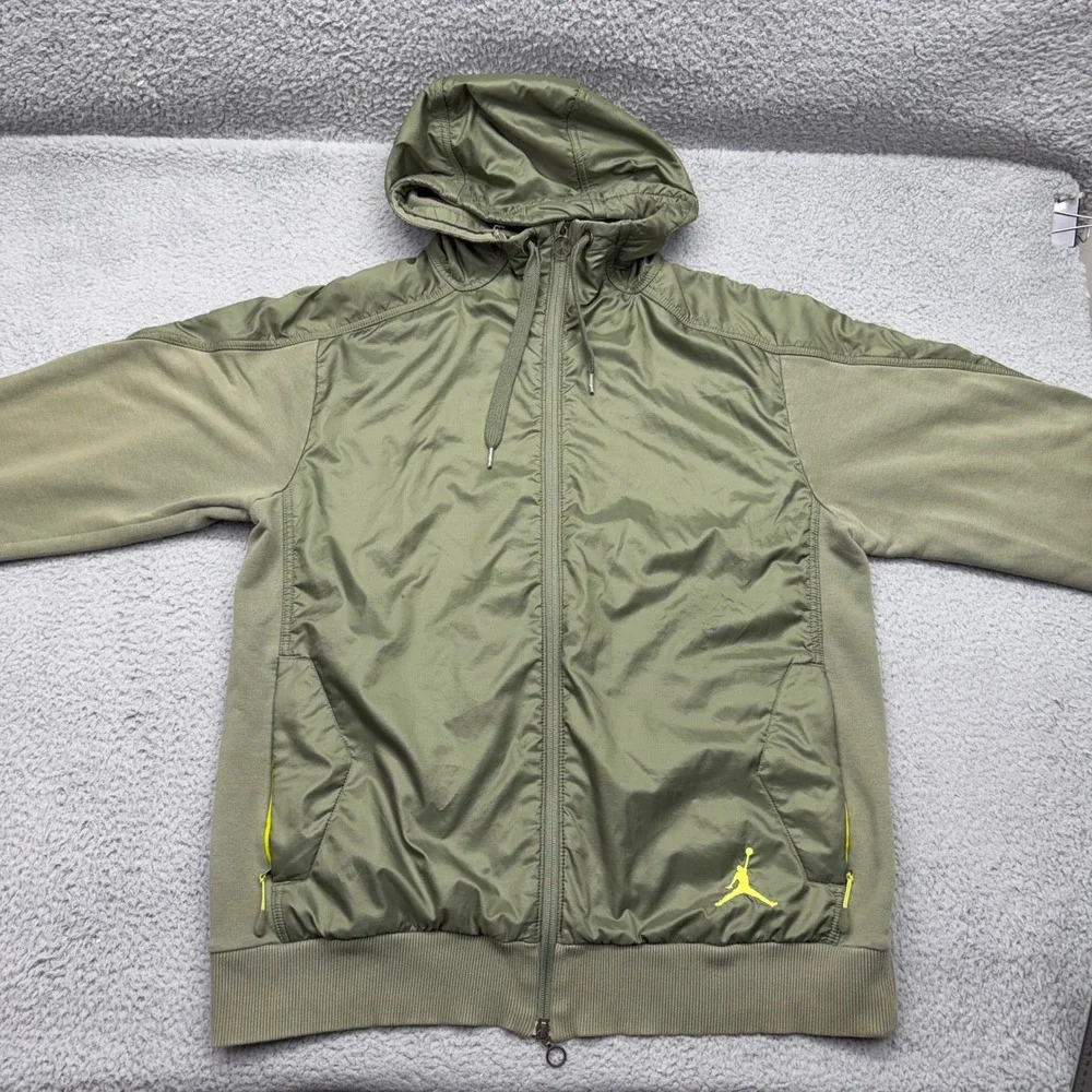 Nike Air Jordan 366765-305 Mens Large Full-Zip Olive Green Hooded‎ Jacket